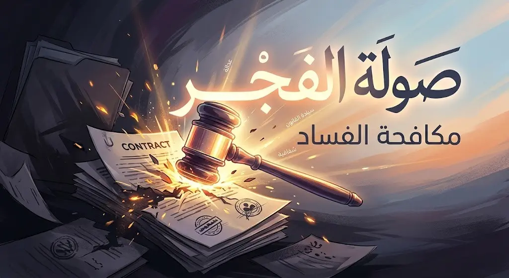 تصميم تعبيري يجسد انطلاق حملة صولة الفجر لمكافحة الفساد وإرساء سيادة القانون في العراق.