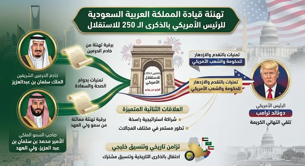 خادم الحرمين وولي العهد يهنئان ترامب بذكرى استقلال الولايات المتحدة الأمريكية