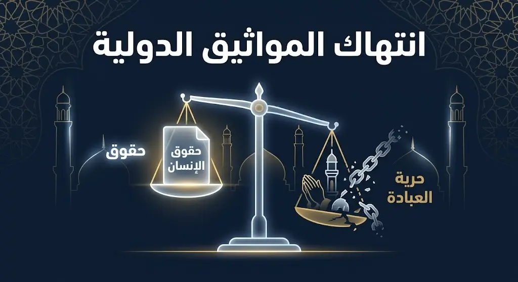 إنفوجرافيك يسلط الضوء على تناقض سياسات الاحتلال مع مواثيق حقوق الإنسان الدولية المتعلقة بحرية العبادة.