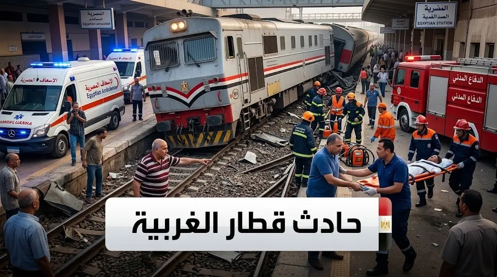 خروج العربة الأولى لقطار عن القضبان بمحطة محلة روح بالغربية يسفر عن إصابة 14 شخصا وتوقف الحركة