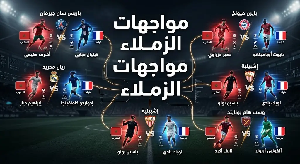 إنفوجرافيك يستعرض خريطة المواجهات المباشرة بين لاعبي المغرب وفرنسا الذين يتشاركون كبرى الأندية الأوروبية.