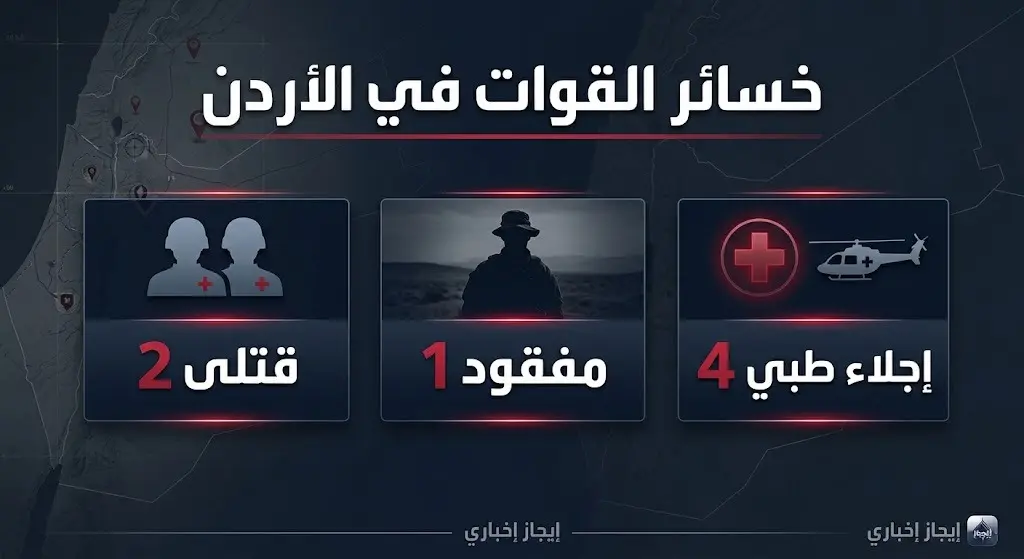 إنفوجرافيك إخباري يستعرض بالأرقام والتفاصيل حجم الخسائر البشرية في صفوف القوات الأمريكية إثر الهجمات الأخيرة في الأردن.