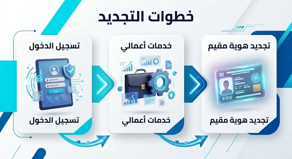 إنفوجرافيك يوضح خطوات تجديد هوية مقيم إلكترونياً عبر أبشر أعمال