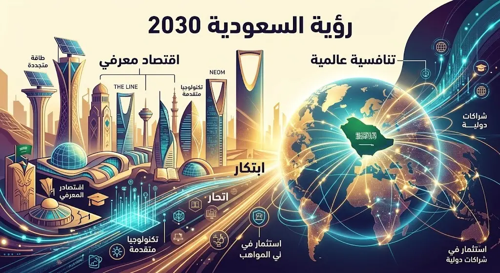 تصميم إبداعي يبرز الابتكار الأكاديمي وبناء الاقتصاد المعرفي تماشياً مع رؤية السعودية 2030