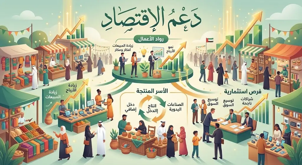 تصميم إبداعي يعبر عن دعم الأسر المنتجة ورواد الأعمال وتنشيط الدورة الاقتصادية في المهرجان.
