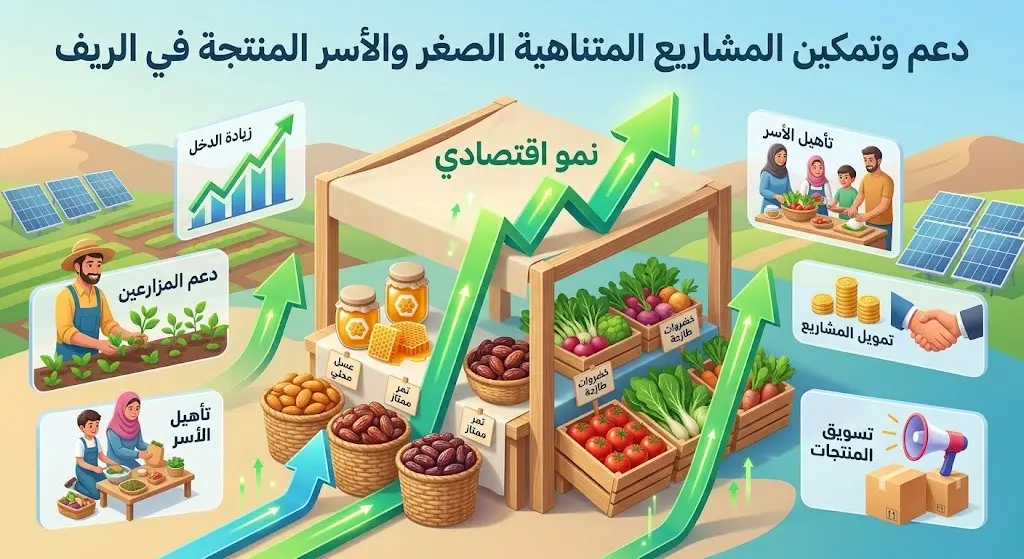 تصميم توضيحي لتمكين المشروعات الصغيرة وتسويق منتجات الأسر المنتجة زراعياً وحرفياً
