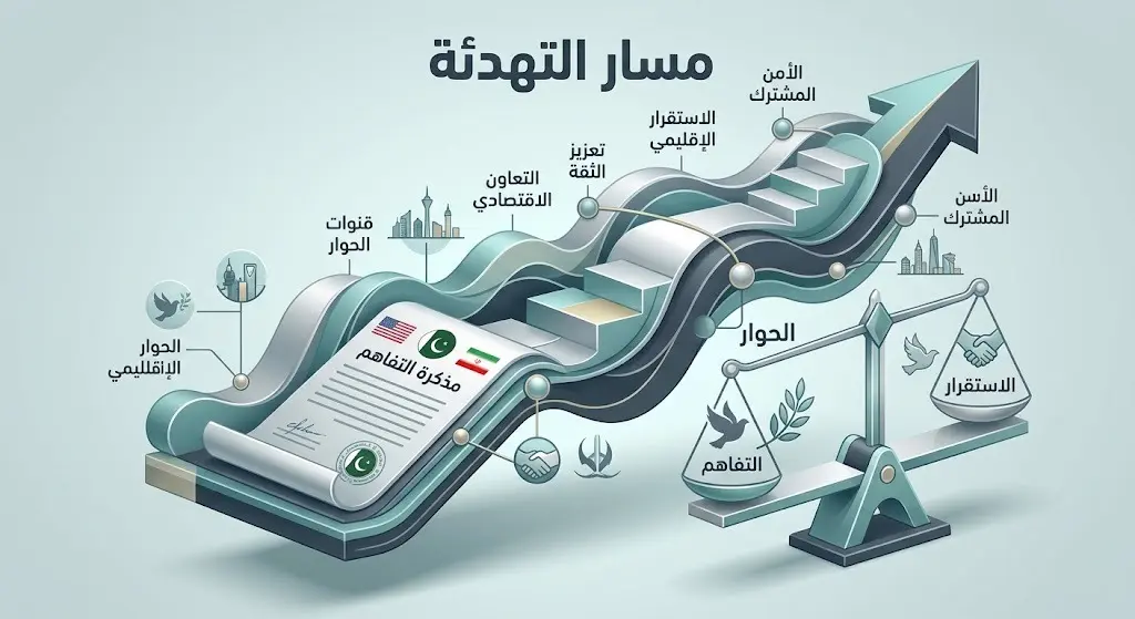 بطاقة معلومات بصرية تعبر عن مسار التهدئة في المنطقة وتفعيل الحوار استناداً للجهود الدبلوماسية المشتركة