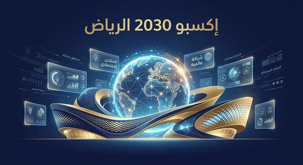 تصميم إبداعي يبرز استعدادات مدينة الرياض لاستضافة معرض إكسبو 2030 والمنتدى الاقتصادي العالمي