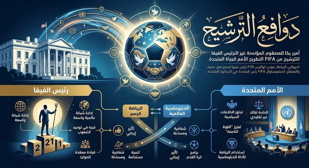 صورة تعبيرية توضح التداخل بين الدبلوماسية الأمريكية وقيادة الفيفا كدافع لترشيح إنفانتينو للأمم المتحدة
