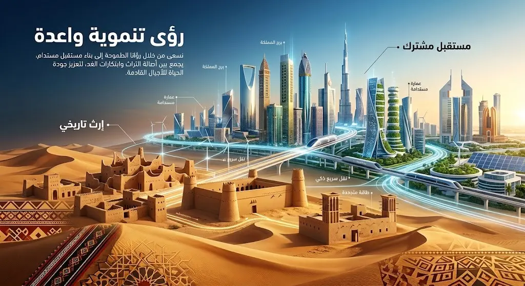 تصميم فني يدمج بين التراث الأصيل والمعالم المستقبلية المشرقة للمملكة العربية السعودية ودولة الإمارات، تعبيراً عن الرؤى التنموية المشتركة.