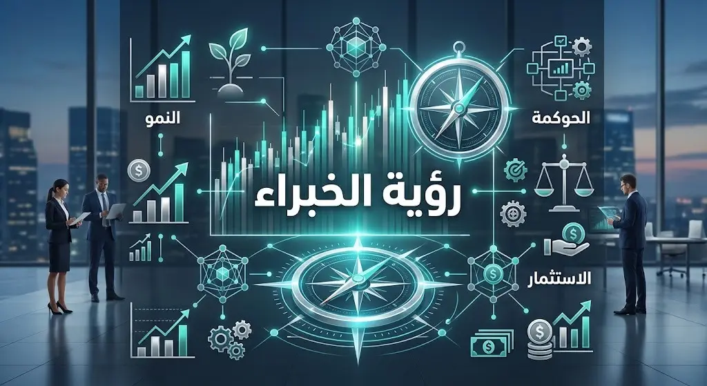 تصميم تعبيري يبرز رؤية الخبراء الماليين لتأثير قرارات الحوكمة على تحفيز النمو الاقتصادي وجودة الإنتاجية.
