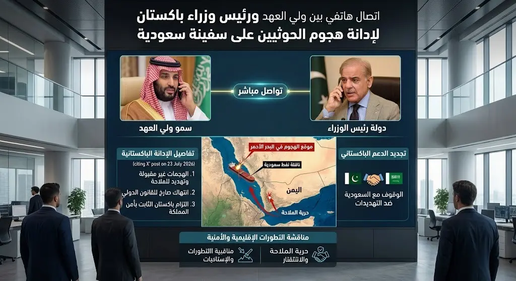 رئيس الوزراء الباكستاني يدين خلال اتصال بولي العهد هجوم الحوثيين على سفينة سعودية