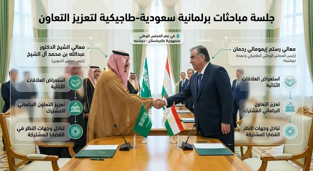 رئيس مجلس الشورى يعقد جلسة مباحثات رسمية مع رئيس المجلس الوطني الطاجيكي لتعزيز التعاون البرلماني