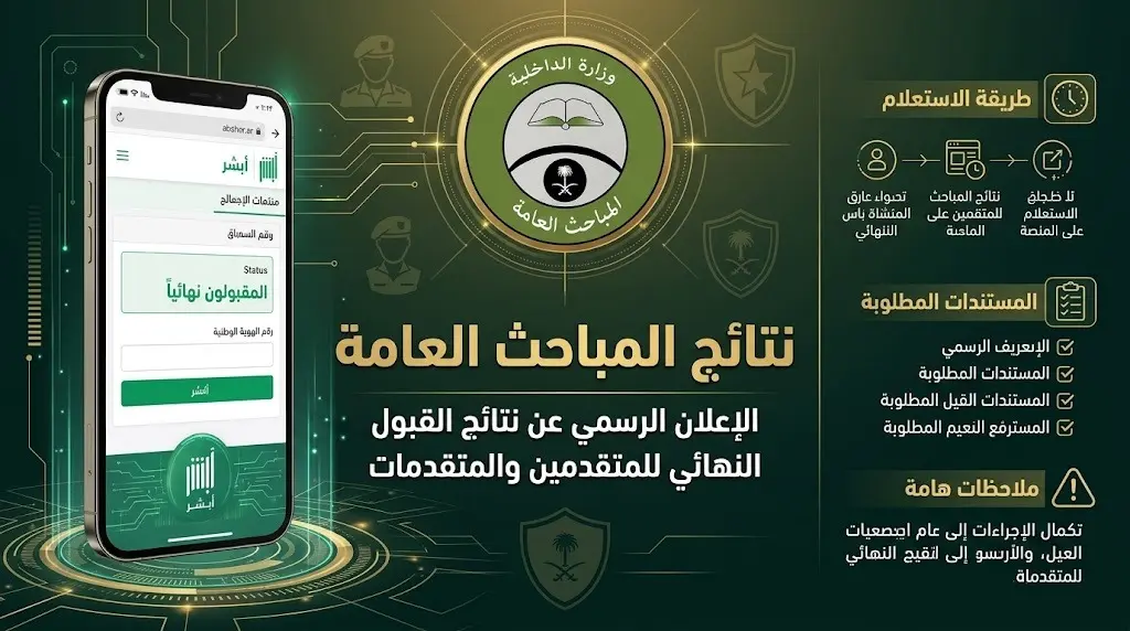 رسمياً.. نتائج المباحث العامة 2026 لرتبة جندي أول وخطوات الاستعلام عبر أبشر