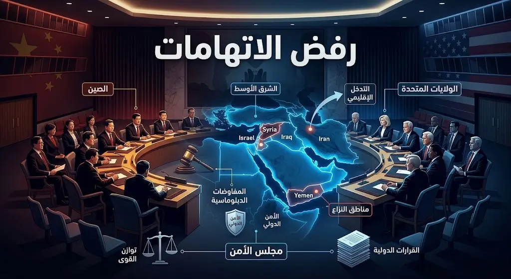 تصميم تعبيري يجسد المواجهة الدبلوماسية بين الصين والولايات المتحدة في مجلس الأمن