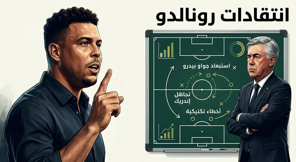 إنفوجرافيك يستعرض أبرز انتقادات الأسطورة رونالدو لقرارات المدرب كارلو أنشيلوتي الفنية والتكتيكية بعد الإقصاء.