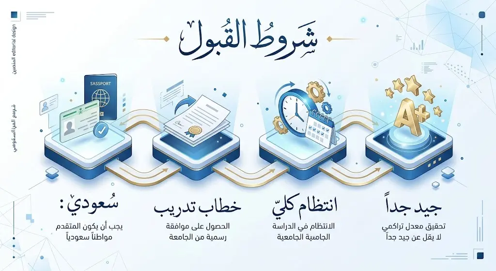 إنفوجرافيك احترافي يستعرض شروط القبول ببرنامج التدريب التعاوني لهيئة السوق المالية