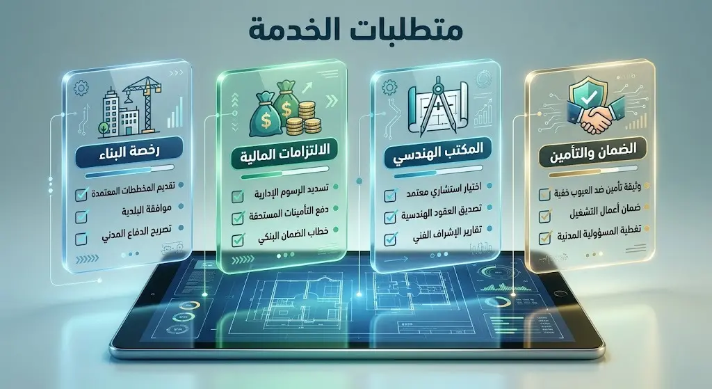 تصميم بصري يستعرض الشروط الأربعة الأساسية للحصول على شهادة الإشغال للمباني.