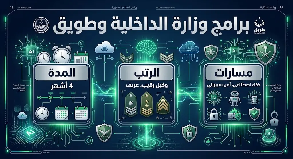 إنفوجرافيك يوضح تفاصيل ومسارات البرامج التدريبية التقنية لوزارة الداخلية بالتعاون مع أكاديمية طويق