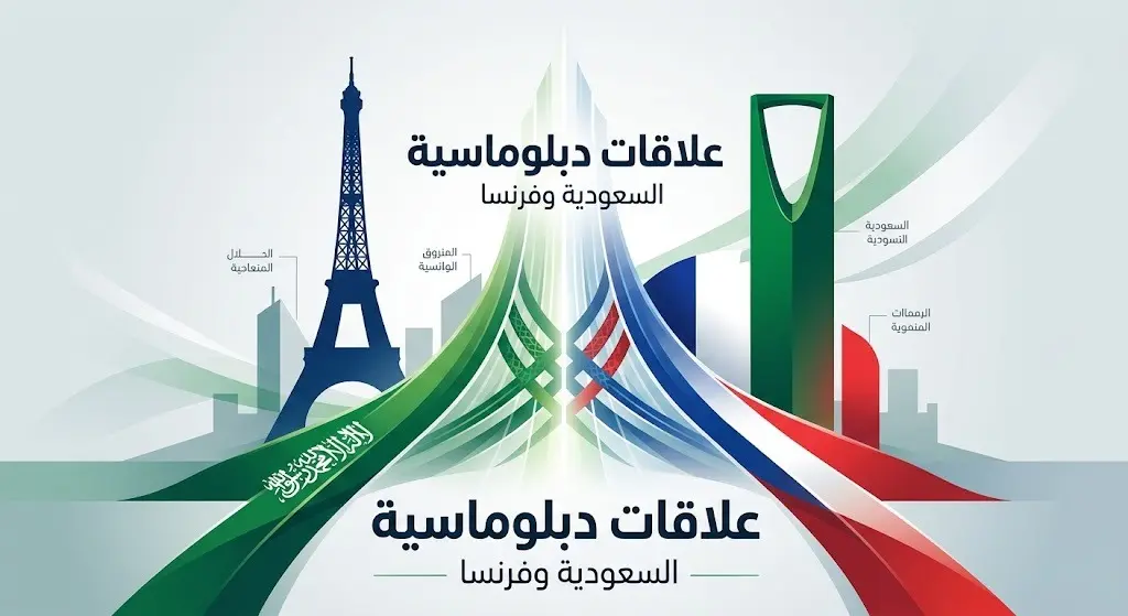 تصميم تعبيري يرمز إلى العلاقات الدبلوماسية المتينة بين المملكة العربية السعودية والجمهورية الفرنسية