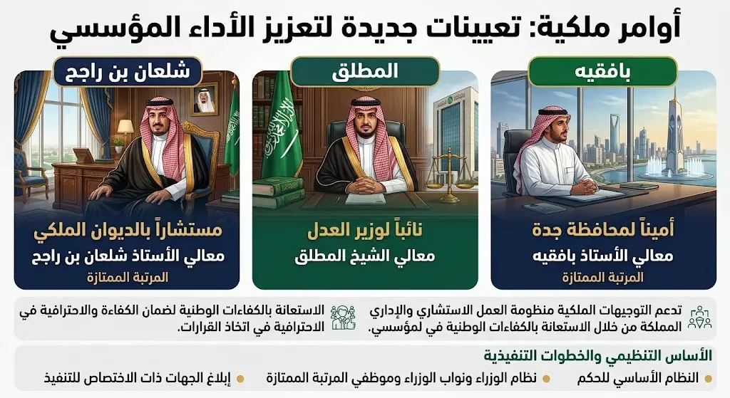 صدور أوامر ملكية بتعيين شلعان بن راجح بالديوان الملكي والمطلق نائبا لوزير العدل وبافقيه أمينا لمحافظة جدة