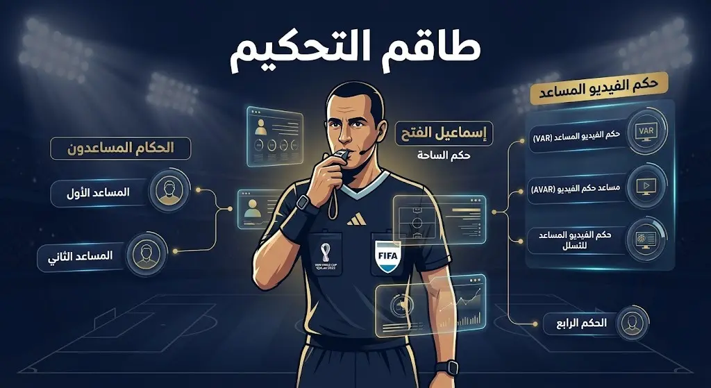 إنفوجرافيك يستعرض طاقم التحكيم الأمريكي بقيادة إسماعيل الفتح المعين لإدارة مباراة البرازيل والنرويج.