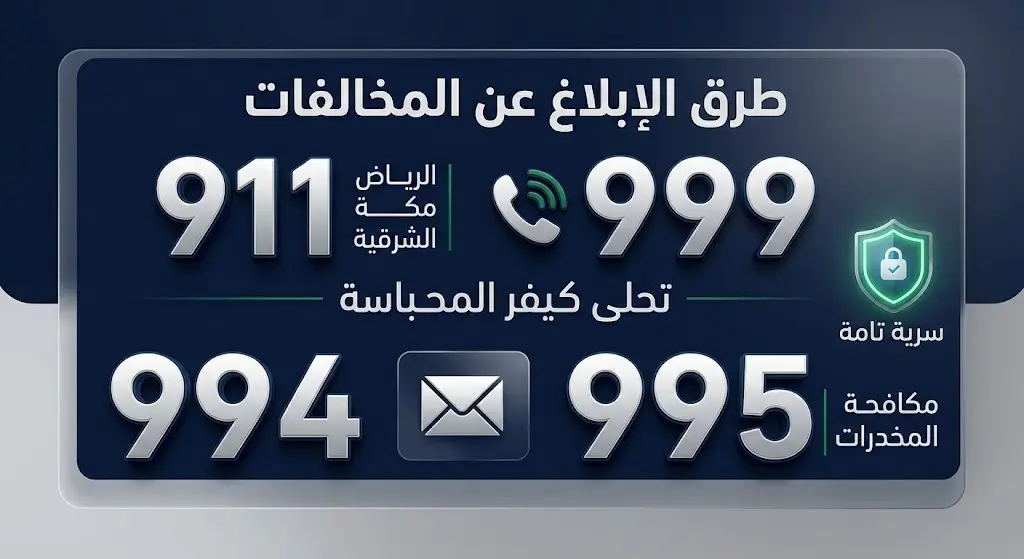إنفوجرافيك يوضح أرقام وقنوات الإبلاغ عن المخالفات الأمنية وتهريب المخدرات في مناطق المملكة مع التأكيد على سرية البلاغات.