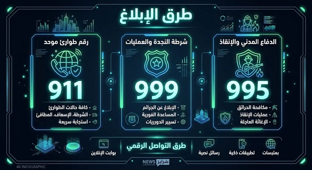إنفوجرافيك احترافي يستعرض أرقام الطوارئ وقنوات التواصل للإبلاغ عن مهربي المخدرات في مختلف مناطق المملكة.