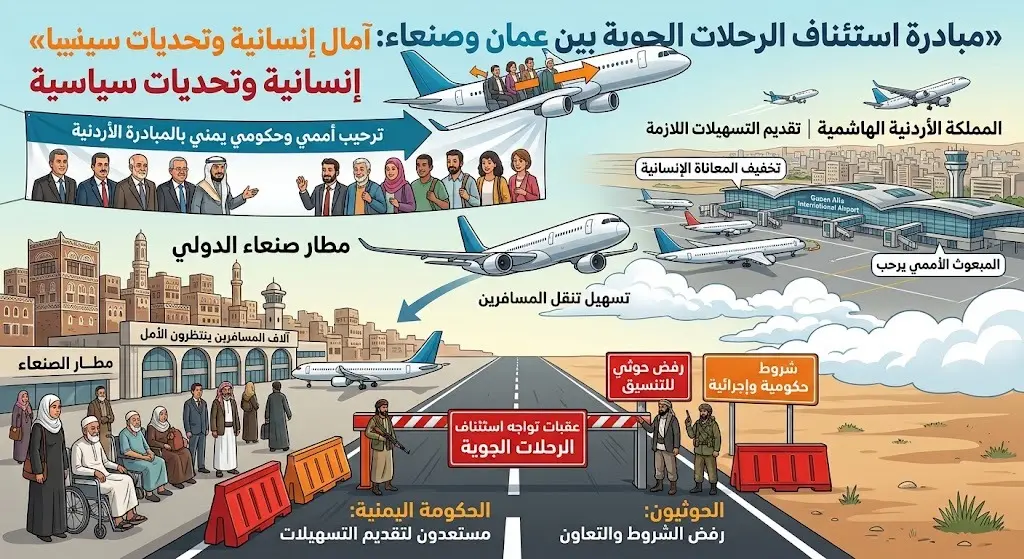 عقبات تواجه مبادرة استئناف الرحلات الجوية بين عمّان وصنعاء إثر شروط حكومية ورفض حوثي
