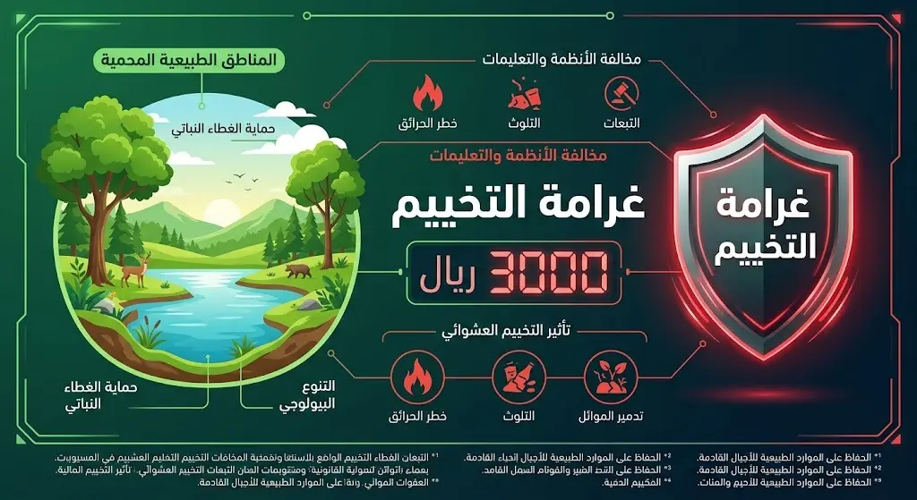 إنفوجرافيك يوضح عقوبة التخييم غير النظامي في السعودية وغرامة 3000 ريال