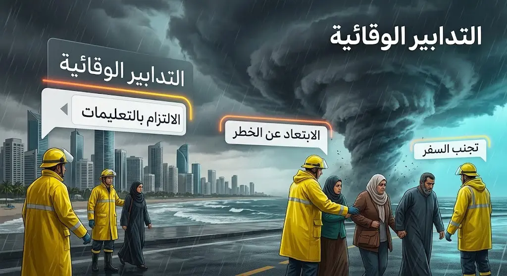 تصميم يدمج مشاهد الإجلاء والإنقاذ مع الإرشادات والتدابير الوقائية لتجنب أخطار الإعصار