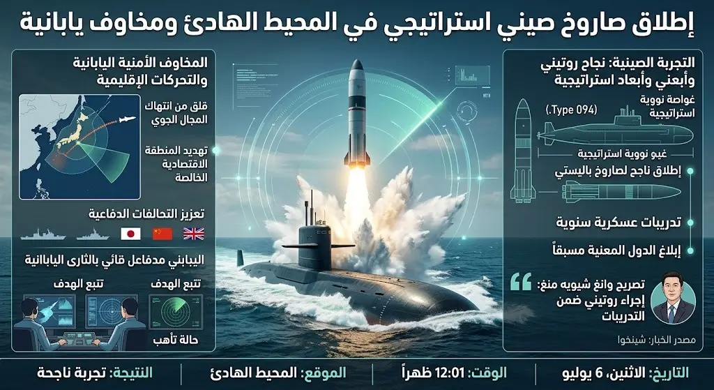 غواصة صينية تطلق صاروخاً استراتيجياً في المحيط الهادئ وسط مخاوف يابانية من اختراق مجالها الجوي