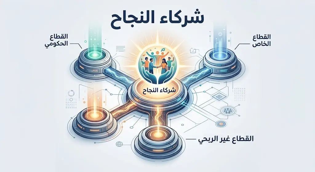 إنفوجرافيك يوضح تكامل القطاعات الثلاثة: الحكومي، الخاص، وغير الربحي في دعم مسيرة العمل التطوعي بمحافظة الطائف.
