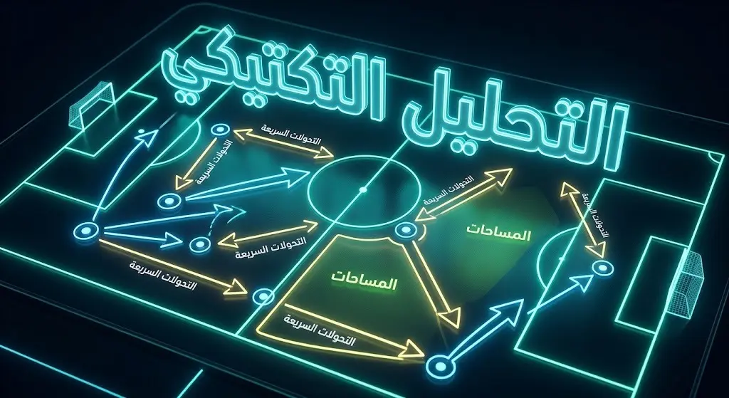 تصميم تكتيكي رقمي يحلل أسلوب اللعب والمساحات في مباراة المغرب وفرنسا.