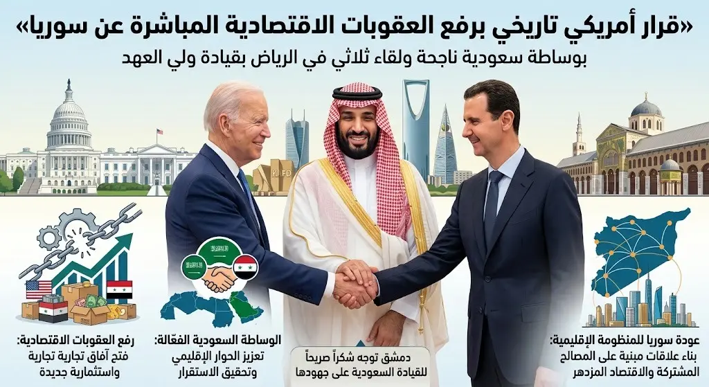 قرار أمريكي برفع العقوبات الاقتصادية المباشرة عن سوريا بوساطة سعودية وتوجيه دمشق شكرا للرياض
