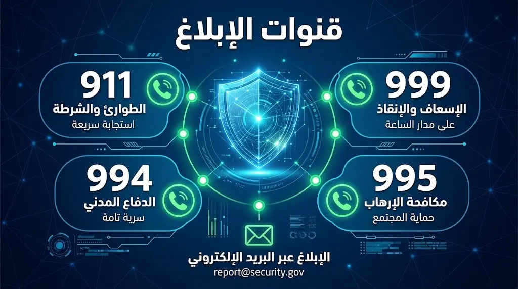 بطاقة معلومات مرئية تستعرض أرقام التواصل والبريد الإلكتروني المخصصة للإبلاغ عن مهربي ومروجي المخدرات في مختلف مناطق المملكة.