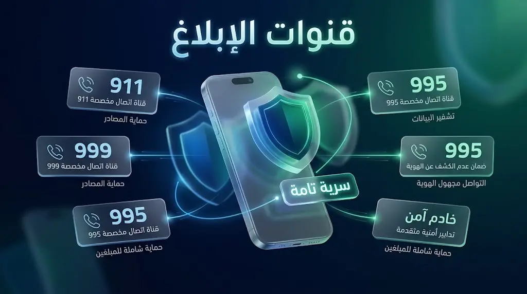 تصميم معلوماتي يعرض أرقام قنوات الإبلاغ عن مروجي المخدرات مع التأكيد على سرية بيانات المبلغين