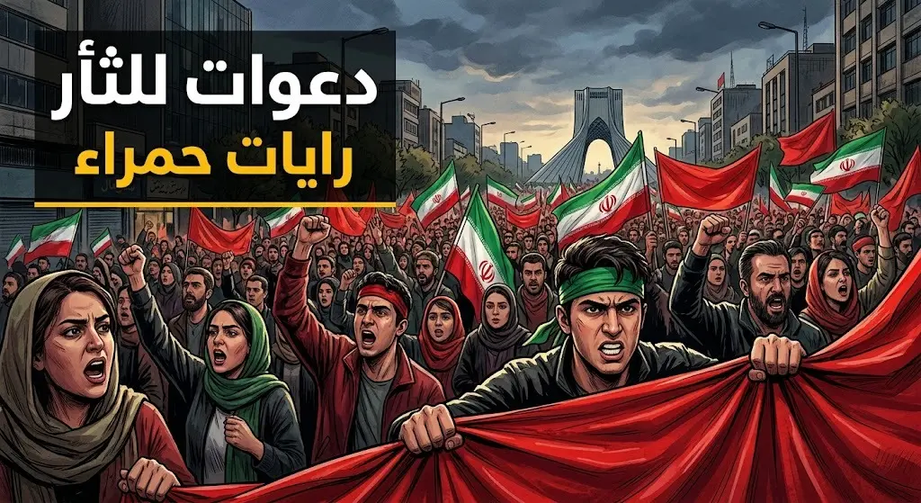 مشيعون غاضبون يرفعون الأعلام الإيرانية والرايات الحمراء، تعبيراً عن المطالبة بالثأر خلال التشييع.