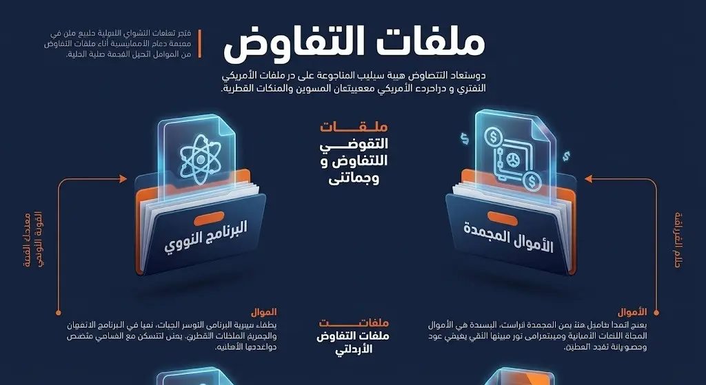 إنفوجرافيك يستعرض أبرز ملفات المحادثات بين مبعوثي واشنطن والمسؤولين القطريين، وتحديداً البرنامج النووي والأموال المجمدة