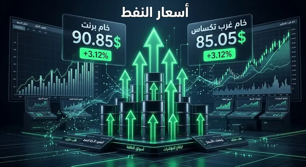 إنفوجرافيك مالي يوضح قفزة أسعار العقود الآجلة لخام برنت وغرب تكساس بنسبة تتجاوز 3 بالمئة وتخطي برنت حاجز 90 دولاراً.