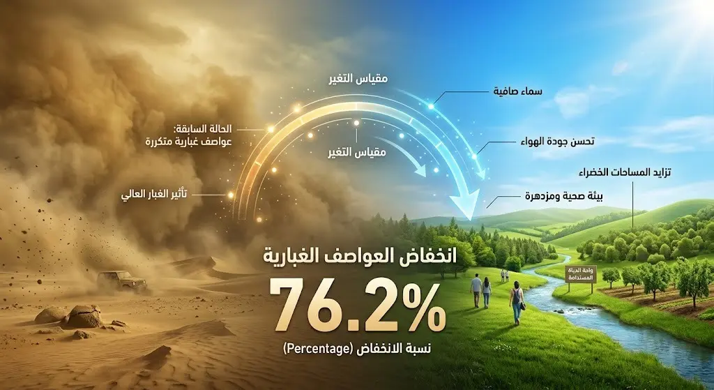 إنفوجرافيك يوضح انخفاض العواصف الغبارية بنسبة 76.2 بالمئة في محمية الإمام تركي بن عبدالله