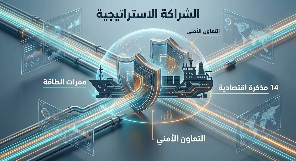 تصميم بصري يستعرض أوجه الدعم الفرنسي للاقتصاد السوري، مركزاً على ممرات الطاقة والشحن البحري والاتفاقيات الاقتصادية الـ 14.