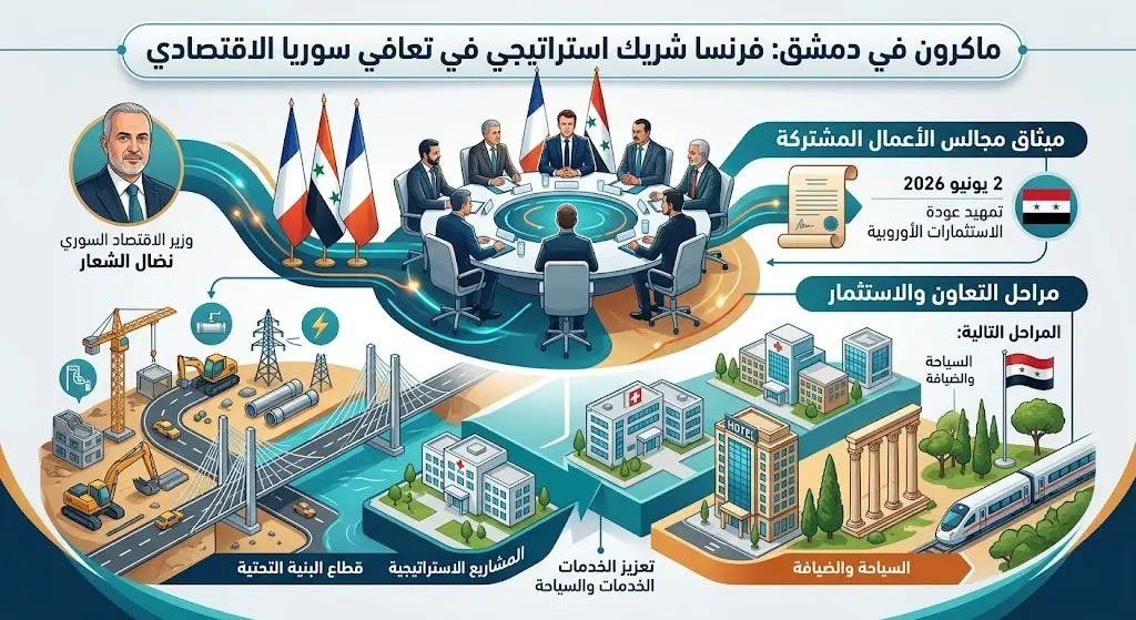 ماكرون يؤكد من دمشق استعداد فرنسا لتكون شريكاً استراتيجياً لسوريا في مرحلة التعافي الاقتصادي