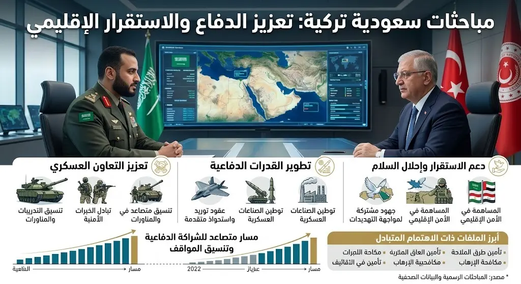 مباحثات سعودية تركية لرفع الجاهزية الأمنية وتطوير العلاقات الدفاعية وإحلال السلام في المنطقة