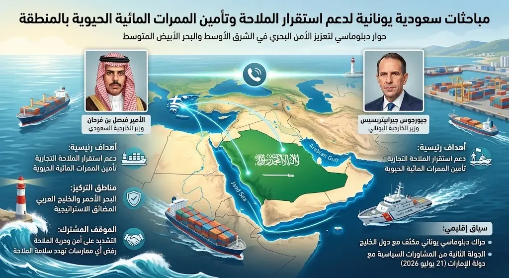 مباحثات سعودية يونانية لدعم استقرار الملاحة وتأمين الممرات المائية الحيوية بالمنطقة