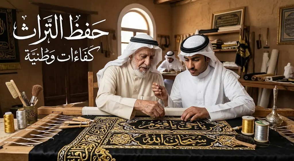 صورة تعبيرية تظهر تناقل المهارات الحرفية بين الأجيال في صناعة أدوات الكعبة
