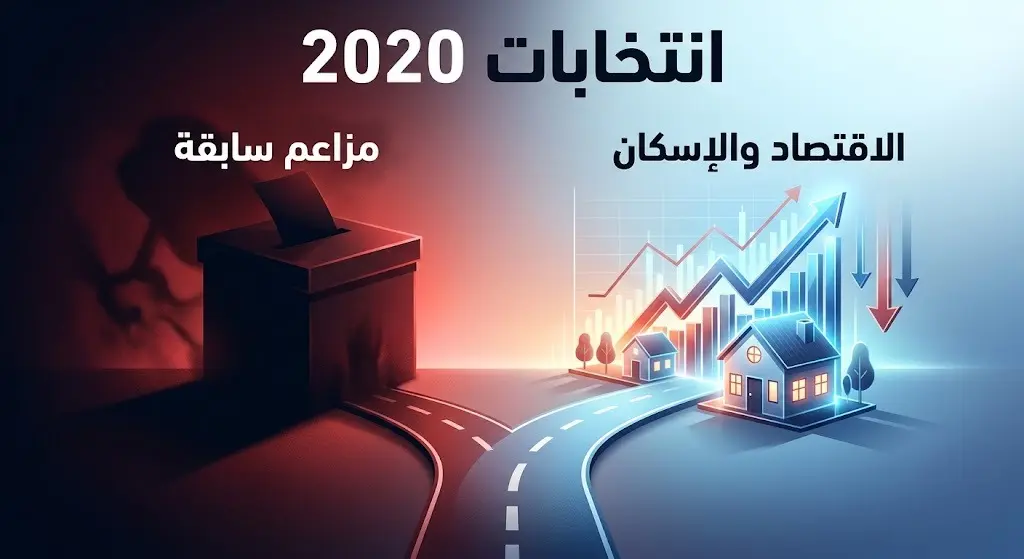 تصميم تعبيري يوضح الانقسام بين التركيز على قضايا الاقتصاد والتضخم وبين العودة لمزاعم انتخابات 2020 السابقة.