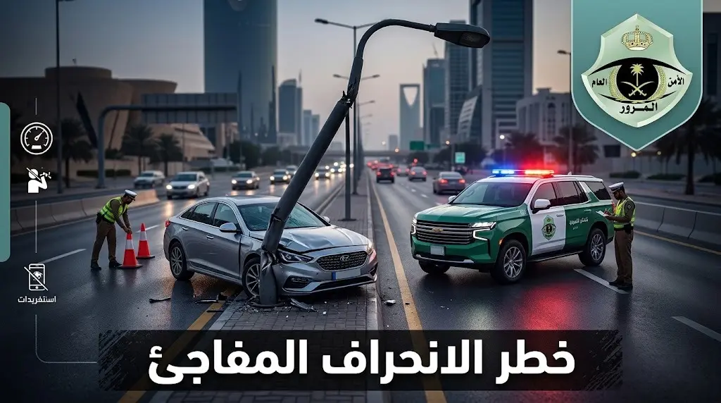 مرور جدة يباشر حادث اصطدام مركبة بعمود إنارة ويحذر من مخاطر الانحراف المفاجئ