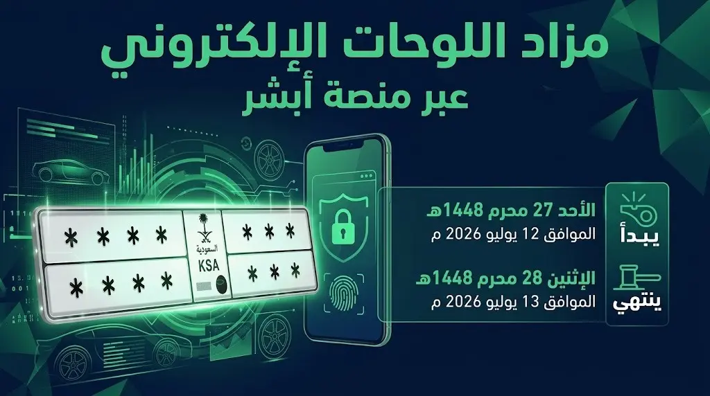 مزاد اللوحات الإلكتروني عبر أبشر: 4 خطوات للمشاركة وشروط تسديد المخالفات