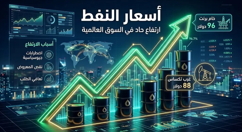 إنفوجرافيك يوضح الارتفاع الملحوظ في أسعار العقود الآجلة لخام برنت وغرب تكساس الوسيط